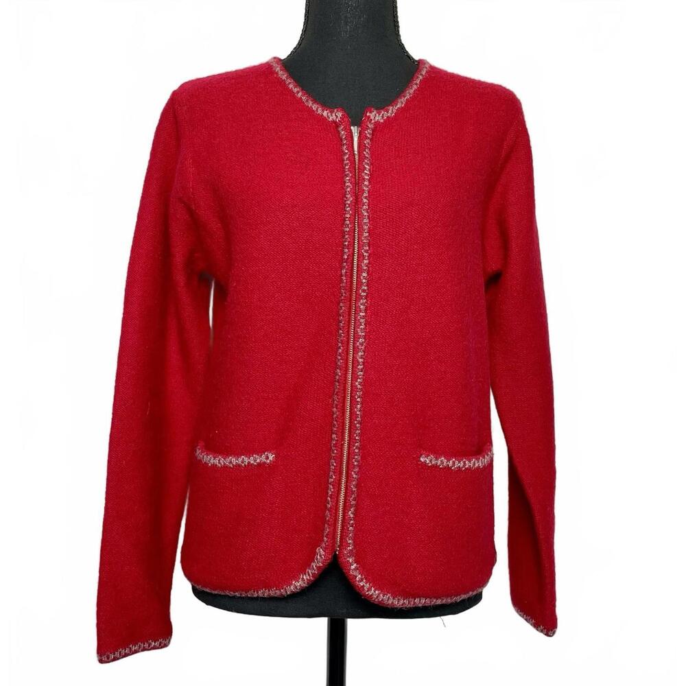 Vintage 90s Karen Scott Red 100% Wool Cardigan Jacket S Made in Australia